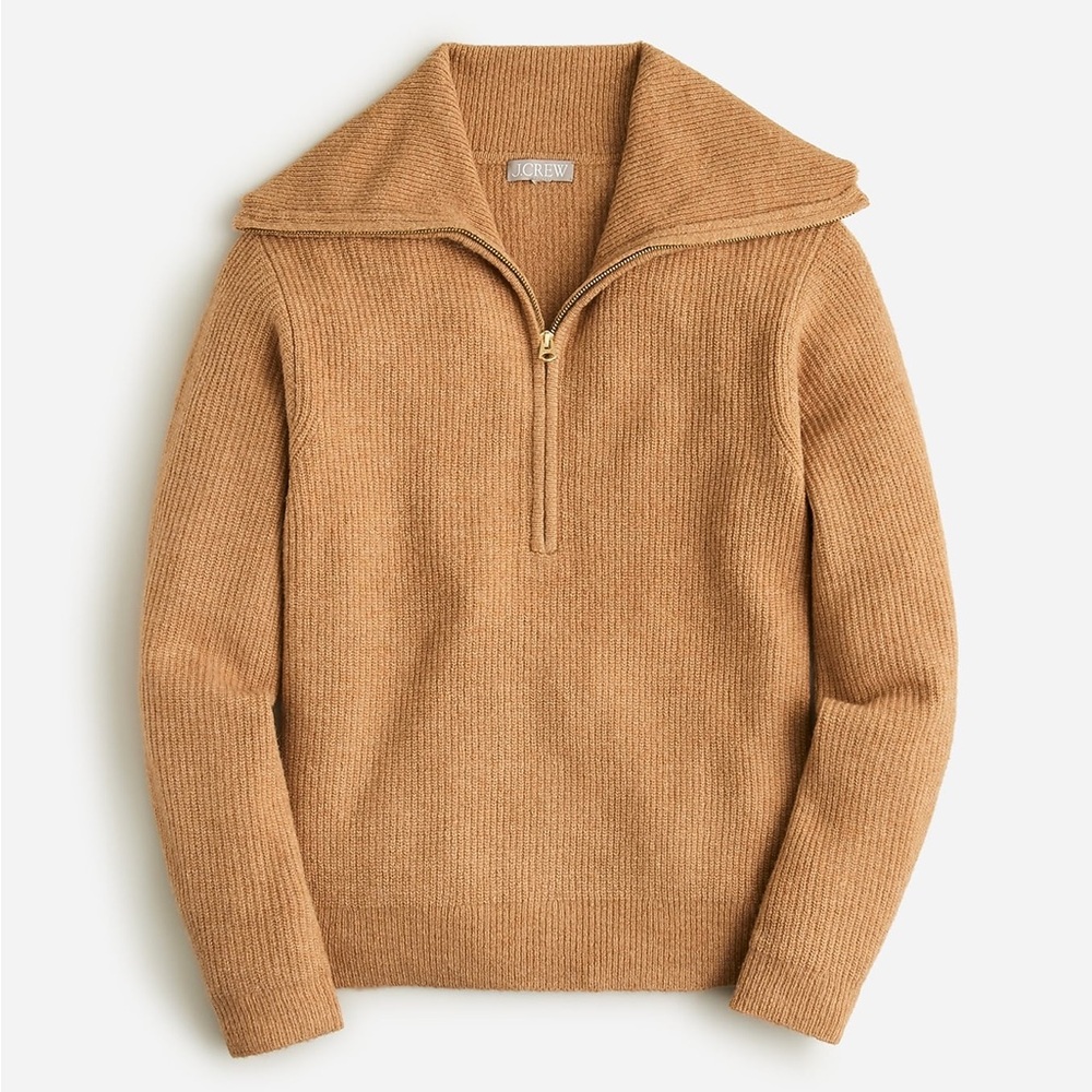 J. Crew Women’s Half-Zip Stretch Sweater Camel Brown Size Medium